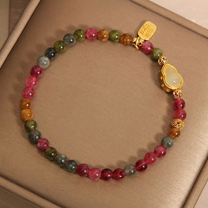 Buddha Stones Tourmaline Colorful Stone Fu Character Positive Bracelet