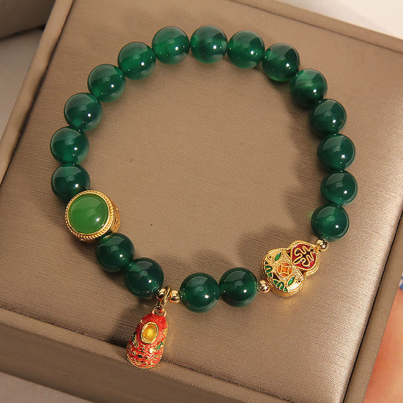 Buddha Stones Natural Green Agate Gourd Tiger Shoes Pattern Hope Bracelet