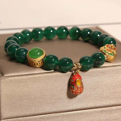 Buddha Stones Natural Green Agate Gourd Tiger Shoes Pattern Hope Bracelet