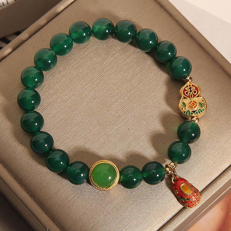 Buddha Stones Natural Green Agate Gourd Tiger Shoes Pattern Hope Bracelet