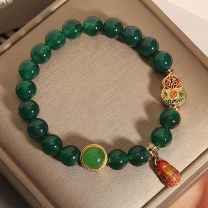 Buddha Stones Natural Green Agate Gourd Tiger Shoes Pattern Hope Bracelet
