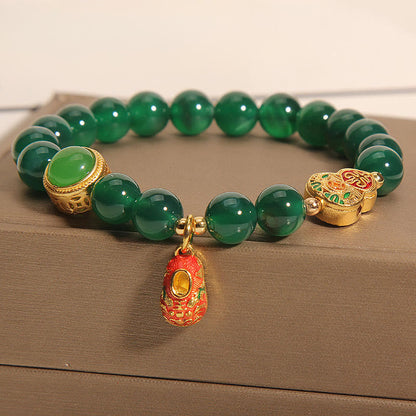 Buddha Stones Natural Green Agate Gourd Tiger Shoes Pattern Hope Bracelet