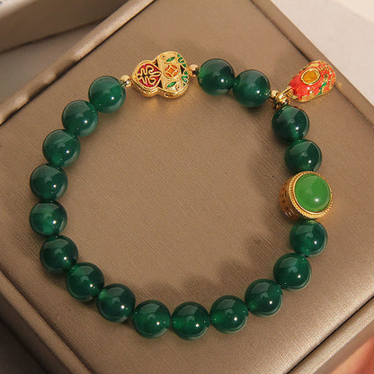 Buddha Stones Natural Green Agate Gourd Tiger Shoes Pattern Hope Bracelet