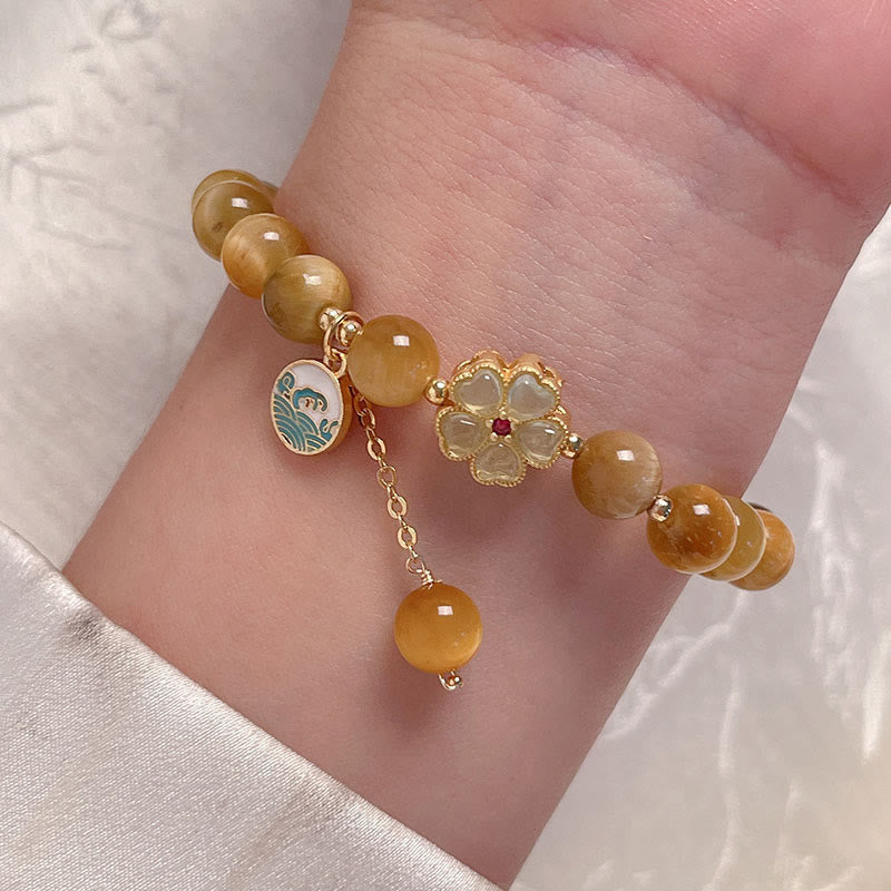 Buddha Stones Natural Golden Tiger Eye Bell Flower Courage Bracelet