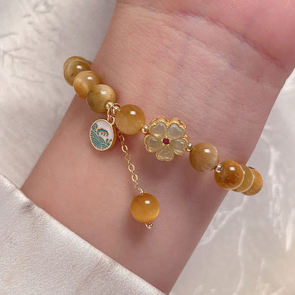 Buddha Stones Natural Golden Tiger Eye Bell Flower Courage Bracelet