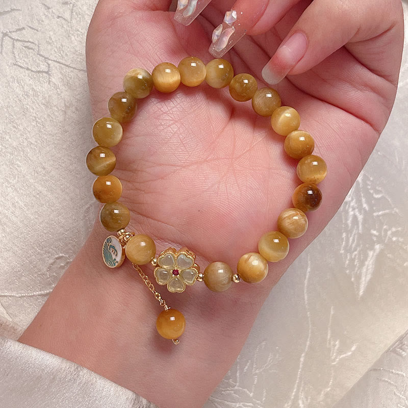 Buddha Stones Natural Golden Tiger Eye Bell Flower Courage Bracelet