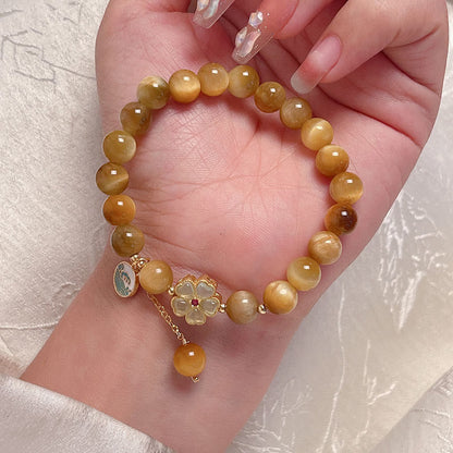 Buddha Stones Natural Golden Tiger Eye Bell Flower Courage Bracelet