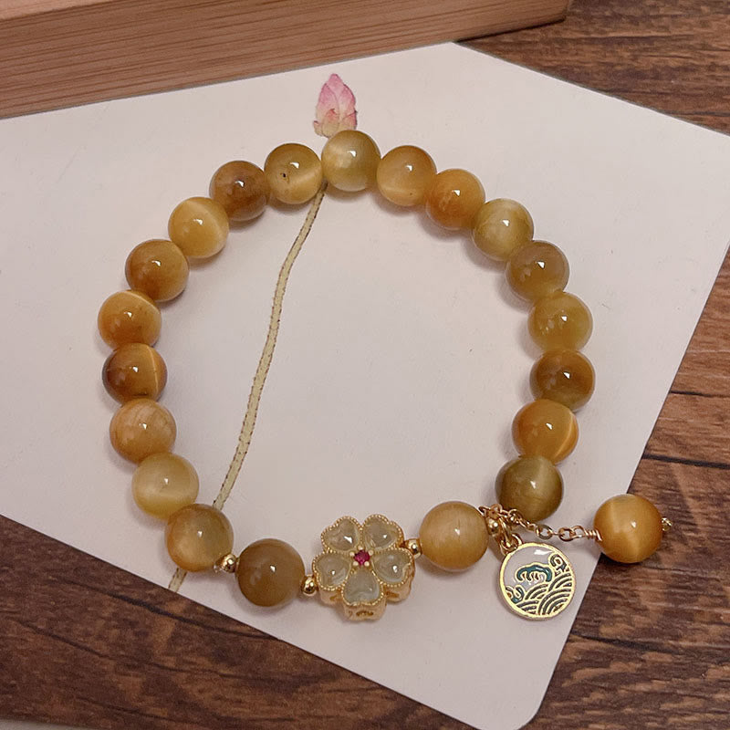 Buddha Stones Natural Golden Tiger Eye Bell Flower Courage Bracelet