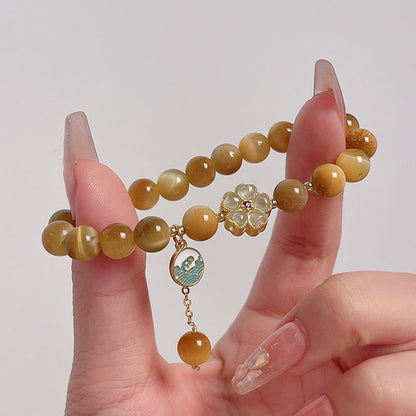 Buddha Stones Natural Golden Tiger Eye Bell Flower Courage Bracelet