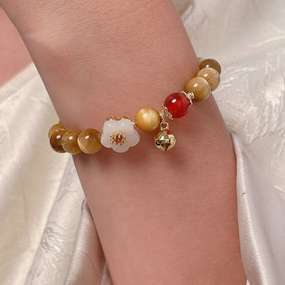 Buddha Stones Natural Golden Tiger Eye Bell Flower Courage Bracelet