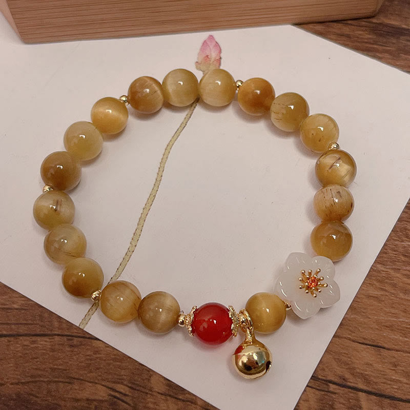 Buddha Stones Natural Golden Tiger Eye Bell Flower Courage Bracelet