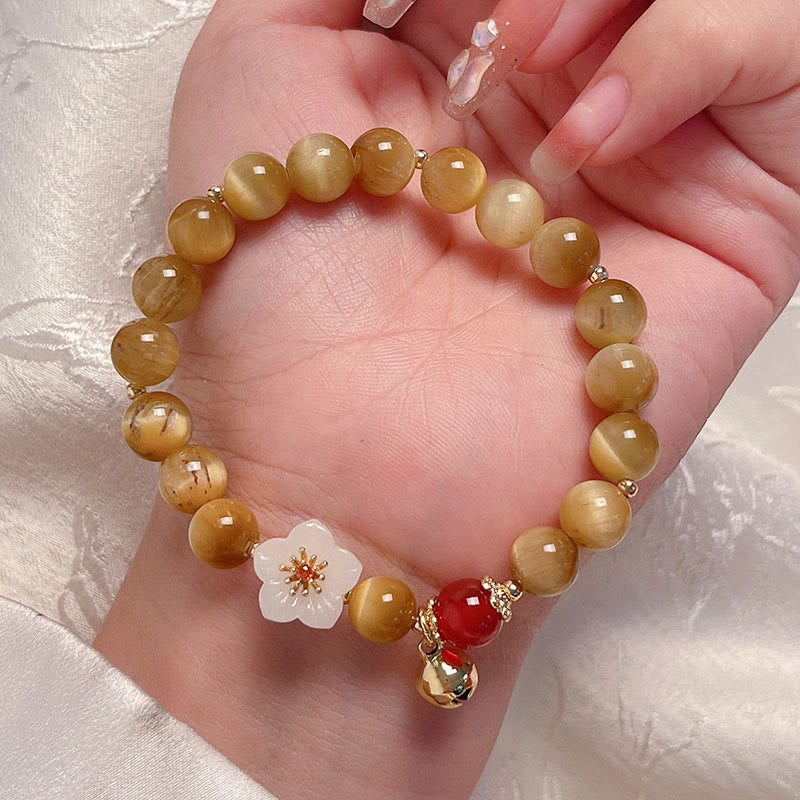 Buddha Stones Natural Golden Tiger Eye Bell Flower Courage Bracelet