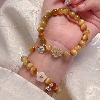 Buddha Stones Natural Golden Tiger Eye Bell Flower Courage Bracelet