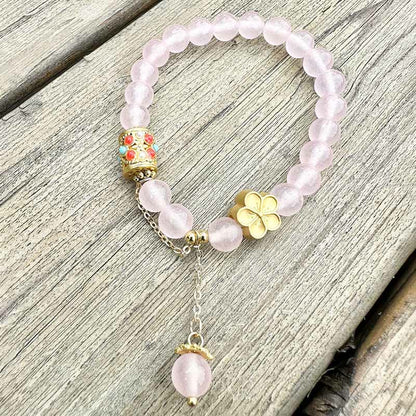 Buddha Stones Tibetan White Agate Crystal Stone Flowers Positivity Bracelet