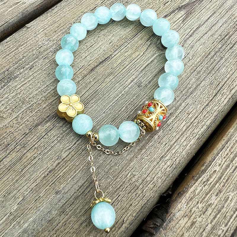 Buddha Stones Tibetan White Agate Crystal Stone Flowers Positivity Bracelet