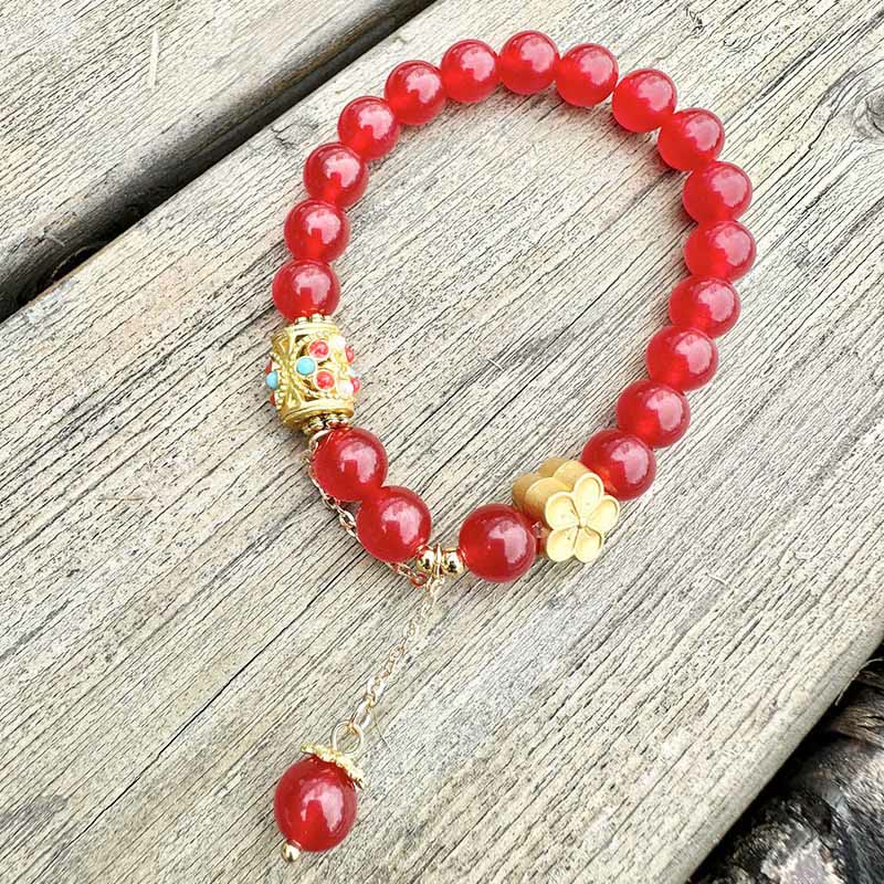 Buddha Stones Tibetan White Agate Crystal Stone Flowers Positivity Bracelet