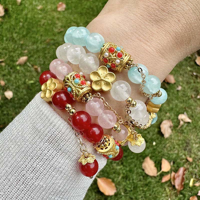 Buddha Stones Tibetan White Agate Crystal Stone Flowers Positivity Bracelet