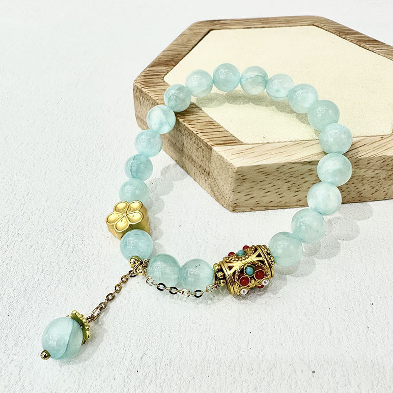 Buddha Stones Tibetan White Agate Crystal Stone Flowers Positivity Bracelet