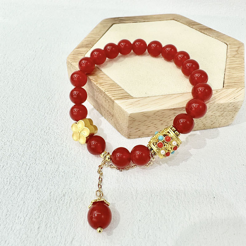 Buddha Stones Tibetan White Agate Crystal Stone Flowers Positivity Bracelet