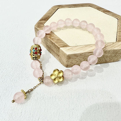 Buddha Stones Tibetan White Agate Crystal Stone Flowers Positivity Bracelet