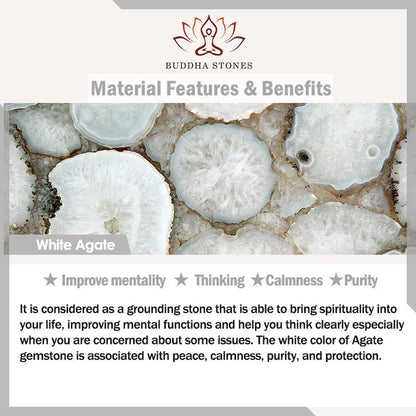 Buddha Stones Tibetan White Agate Crystal Stone Flowers Positivity Bracelet