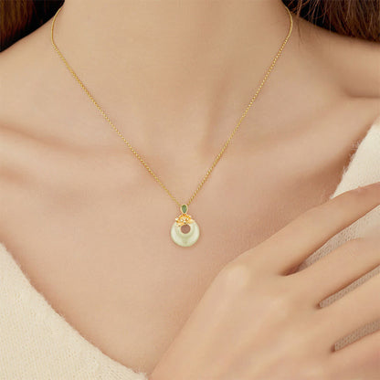 Buddha Stones 925 Sterling Silver Plated Gold Hetian Jade Lotus Luck Necklace Pendant