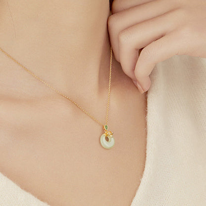 Buddha Stones 925 Sterling Silver Plated Gold Hetian Jade Lotus Luck Necklace Pendant
