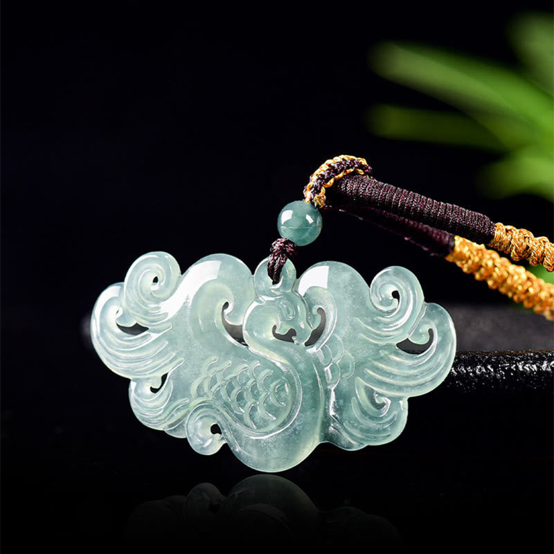 Buddha Stones Chinese Phoenix Jade Luck Necklace String Pendant
