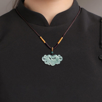 Buddha Stones Chinese Phoenix Jade Luck Necklace String Pendant