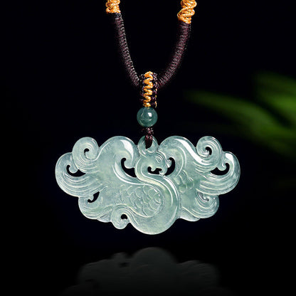 Buddha Stones Chinese Phoenix Jade Luck Necklace String Pendant