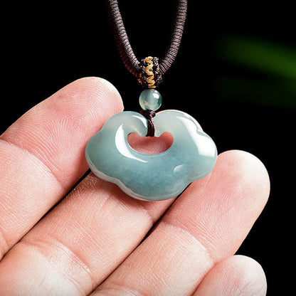 Buddha Stones Auspicious Ruyi Jade Luck Necklace String Pendant