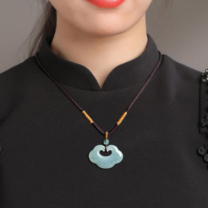 Buddha Stones Auspicious Ruyi Jade Luck Necklace String Pendant