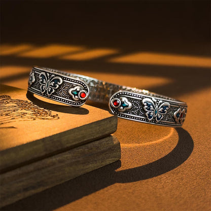 Buddha Stones Heart Sutra Butterfly Copper Enamel Healing Open Adjustable Bracelet Bangle