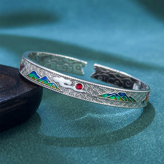 Buddha Stones Sun Butterfly Pattern Copper Enamel Love Open Adjustable Bracelet Bangle