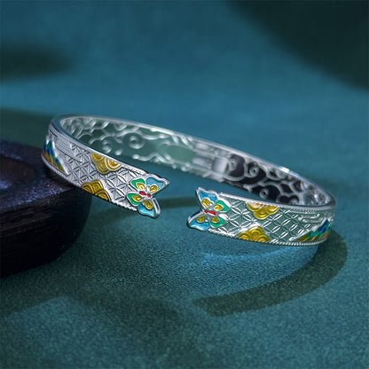 Buddha Stones Sun Butterfly Pattern Copper Enamel Love Open Adjustable Bracelet Bangle