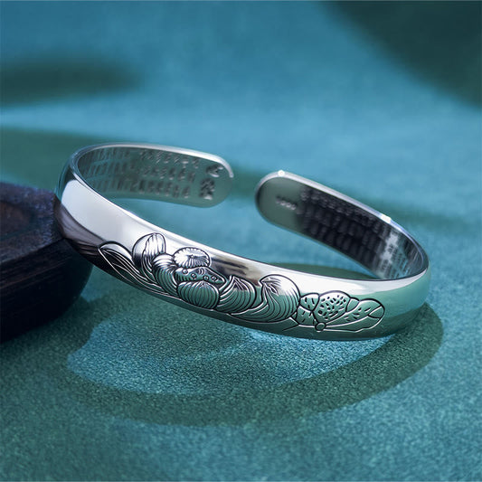 Buddha Stones Heart Sutra Lotus Copper New Beginning Open Adjustable Bracelet Bangle