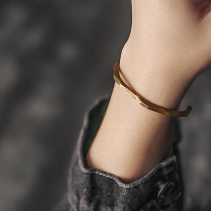 Buddha Stones Copper Brass Hand Polishing Open Self Care Bracelet Bangle