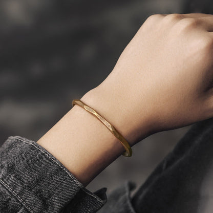 Buddha Stones Copper Brass Hand Polishing Open Self Care Bracelet Bangle