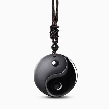 Buddha Stones "Sending Balance and Protection" Obsidian Yin Yang Necklace Includes Gift Message Card