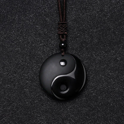Buddha Stones "Sending Balance and Protection" Obsidian Yin Yang Necklace Includes Gift Message Card