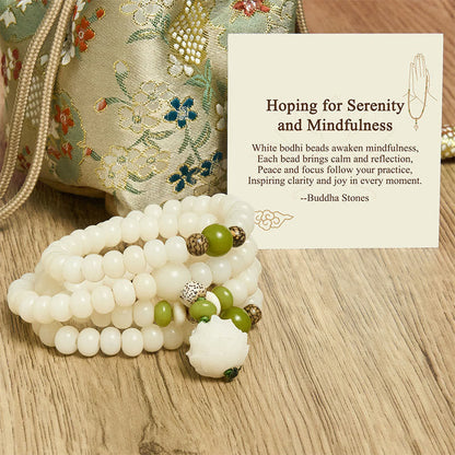 Buddha Stones "Hoping for Serenity and Mindfulness" Bodhi Lotus Mala Includes Gift Message Card