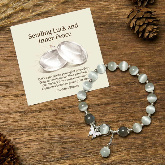 Buddha Stones "Sending Luck and Inner Peace" Cat's Eye Butterfly Bracelet Includes Gift Message Card
