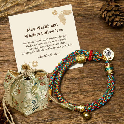 Buddha Stones "May Wealth and Wisdom Follow You" String Bracelet Includes Gift Message Card
