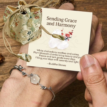 Buddha Stones "Sending Grace and Harmony"Plum Blossom Chalcedony Bracelet Includes Gift Message Card