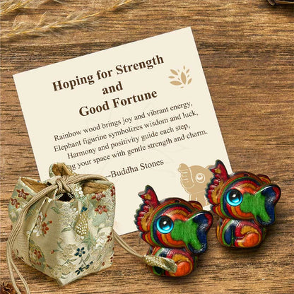 Buddha Stones "Hoping for Strength and Good Fortune" 2Pcs Mini Elephant Includes Gift Message Card