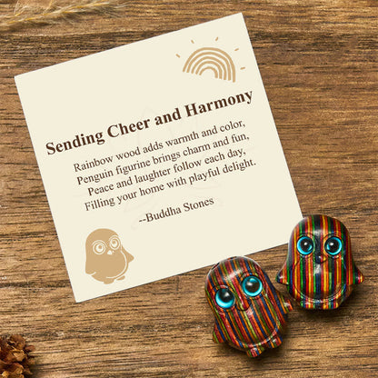 Buddha Stones "Sending Cheer and Harmony" 2Pcs Mini Penguin Decoration Includes Gift Message Card