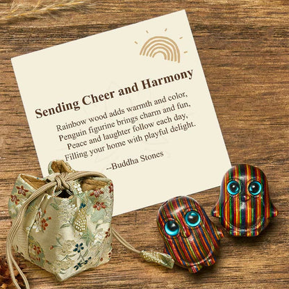 Buddha Stones "Sending Cheer and Harmony" 2Pcs Mini Penguin Decoration Includes Gift Message Card