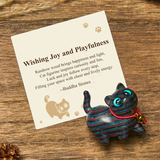 Buddha Stones "Wishing Joy and Playfulness"Colored Sandalwood Cat Decor Includes Gift Message Card