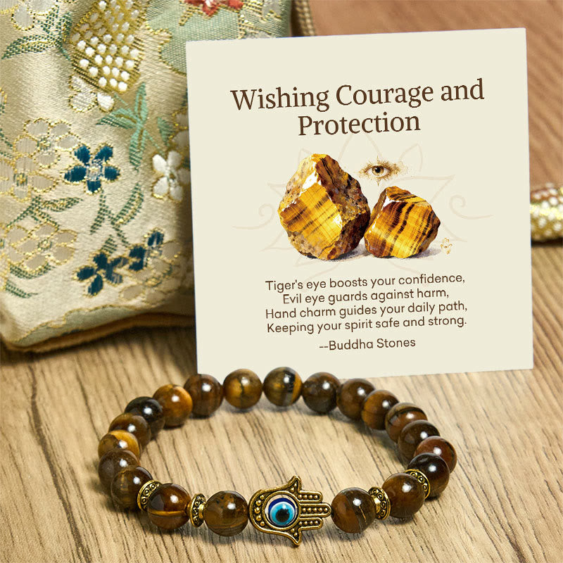 Buddha Stones "Wishing Courage and Protection" Tiger Eye Bracelet Includes Gift Message Card
