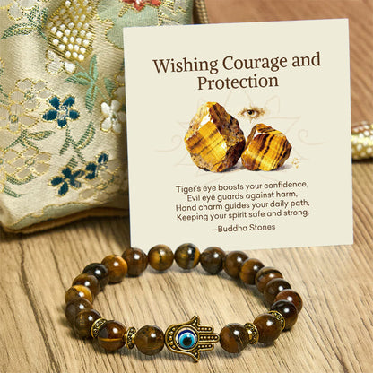 Buddha Stones "Wishing Courage and Protection" Tiger Eye Bracelet Includes Gift Message Card